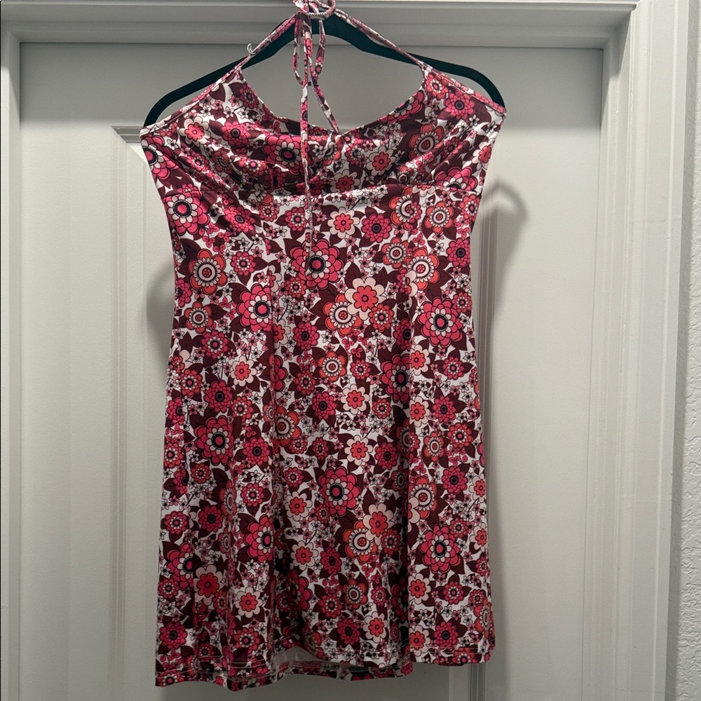 Floral Halter Neck Top - Pink and White